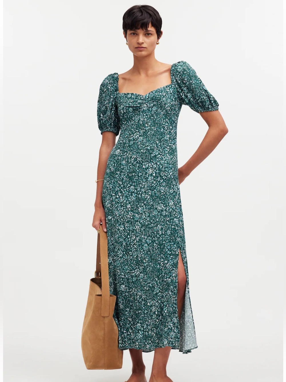 Madewell Green Floral Midi Dress size 12